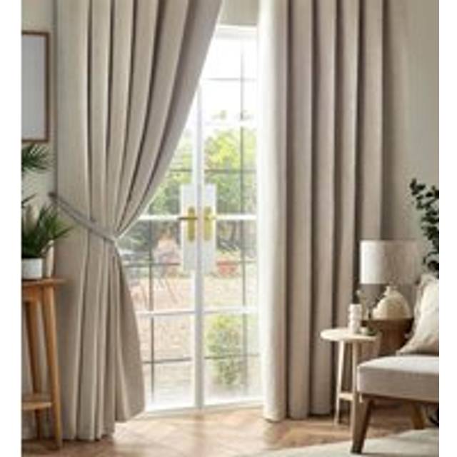Alan Symonds Chenille Pair of Blackout Pencil Pleat Curtains - Cream
