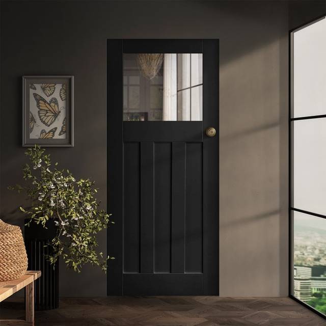 Liberty Doors Black Internal Fully Finished Oak DX Clear Glass Door - 1981x686x35mm (78&apos;&apos;x27&apos;&apos;) (BLKOAKDXCG27) Size (Height x Widt