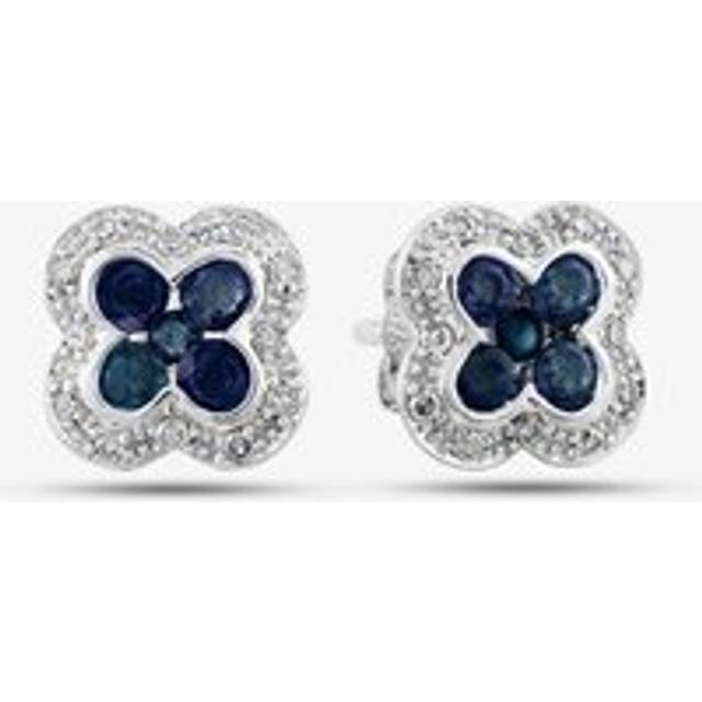 9ct White Gold Sapphire and Diamond Quatrefoil Cluster Stud Earrings PE04942 SA - Silver