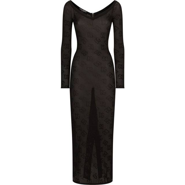 Dolce & Gabbana - logo-jacquard V-neck maxi dress - women - Viscose/Polyester - 48 - Black