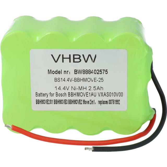 vhbw Replacement Battery compatible with Bosch Move BBHMOVE1N/01, BBHMOVE2/01, BBHMOVE2/03, BBHMOVE2/04 Vacuum Cleaner (2500mAh, 14.4 V, NiMH)