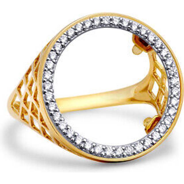 (Q) Jewelco London Unisex Solid 9ct Yellow Gold Cubic Zirconia Halo Circle of Life Half Sovereign Coin Mount Ring - JRN168-H-CZ