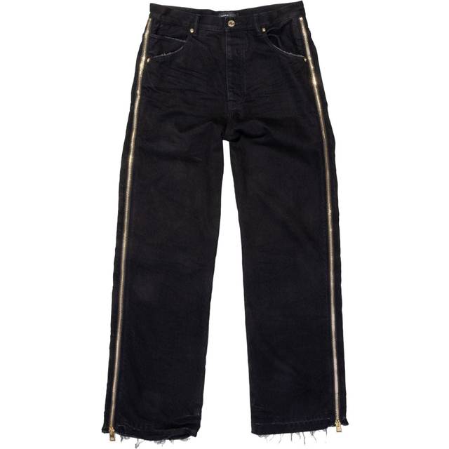Purple Brand - P018 zip-embellished wide-leg jeans - men - Cotton/Spandex/Elastane - 38 - Black