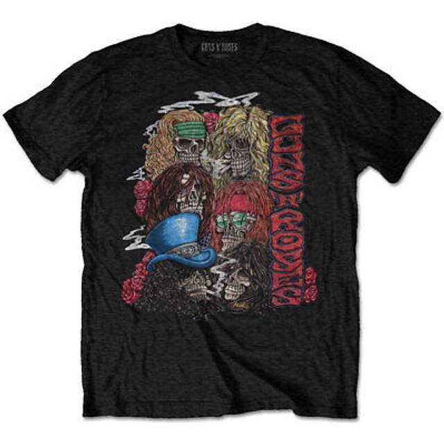 (XXL, Black) Guns N Roses T Shirt Stacked Skulls Vintage Band Logo new Official Black