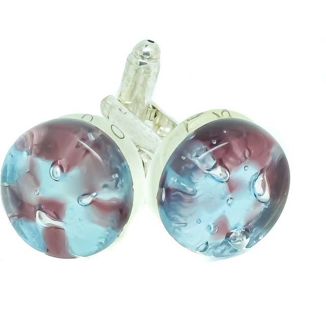 Murano glass cufflinks circular blue purple silver venice wedding