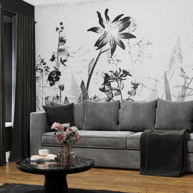 Art For the Home Flower Press Print To Order Fixed Size 2.8m x 3m Mural - Black (300cm L X 280cm W)
