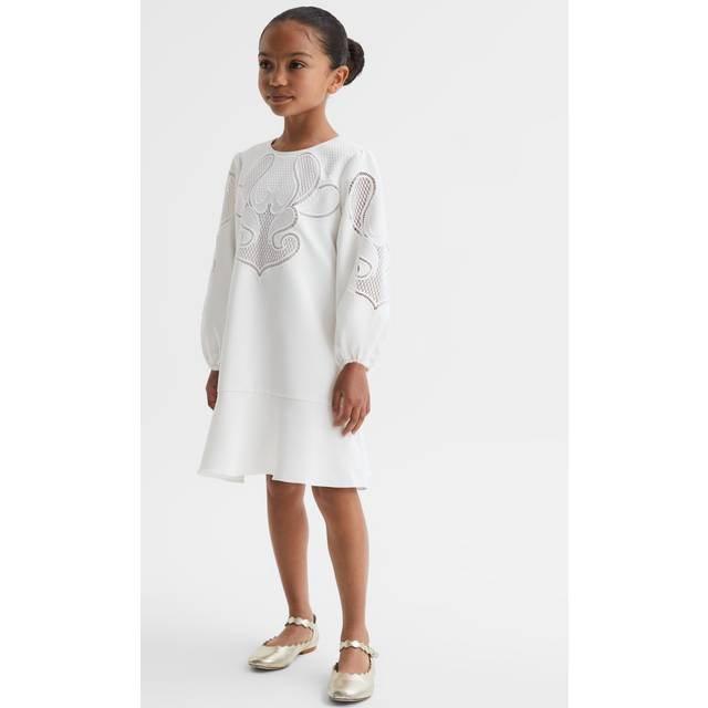Reiss Kids' Toya Floral Embroidered Dress, Ivory