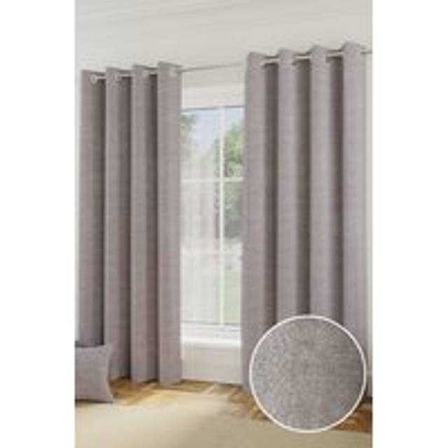 Enhanced Living 'Royale' Silver Room Darkening Boucle Readymade Curtains Pair - 168cm width x 229cm drop