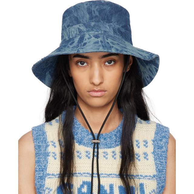 GANNI Blue Denim Bucket Hat - 700 Bleached Denim - XS-S