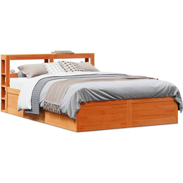 Vidaxl Bed Frame With Headboard Wax Brown 150x200 Cm King Size Solid Wood Pine