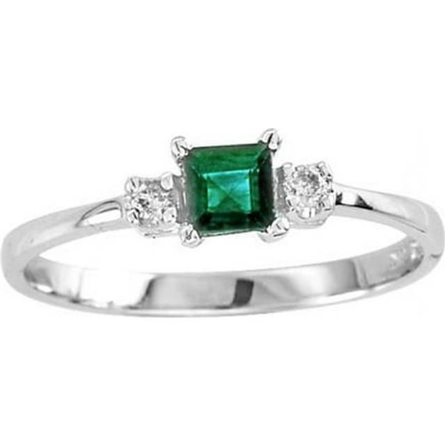 0.04 CTW Diamond & Emerald Ring, 14K Gold - Size 6