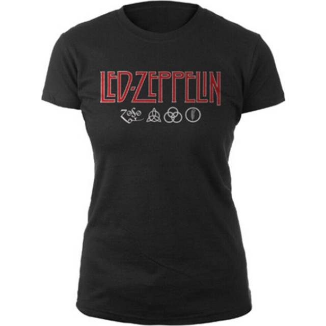 Led zeppelin t shirt logo and symbols official womens skinny fit black