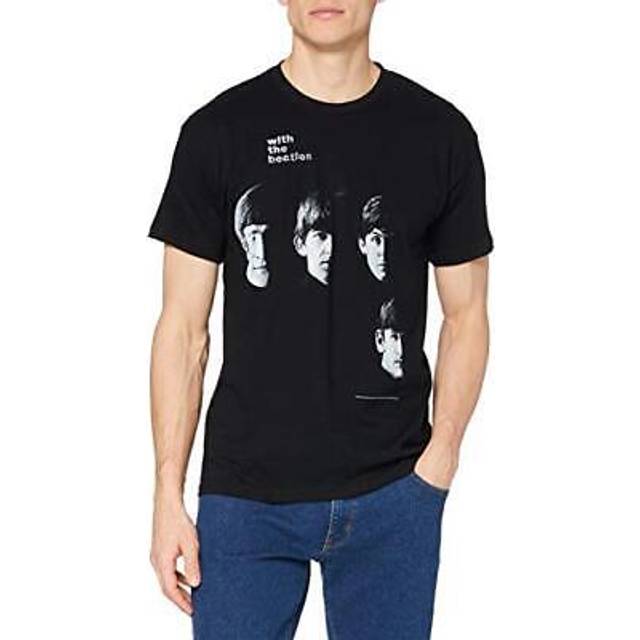 (L, Black) The Beatles T Shirt With The Beatles band logo Official Mens New Black
