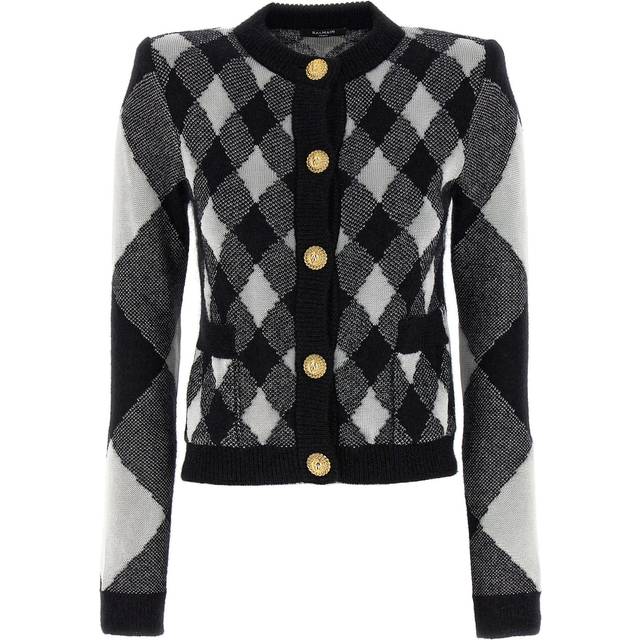 Balmain, Stickade tröjor & koftor, Dam, S, Gingham stickad kofta - black (S)