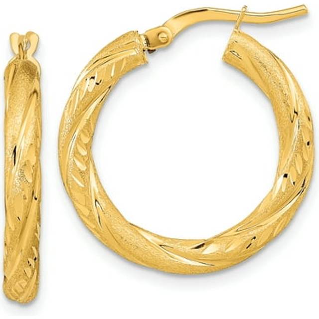 3 mm 14K Polished & Satin Diamond Cut Hoop Earrings