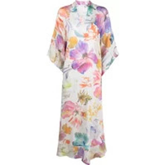 120% Lino, Klänning, Dam, S, Linne, Blommig Kaftan Klänning med Slitsar - multicolor (S)