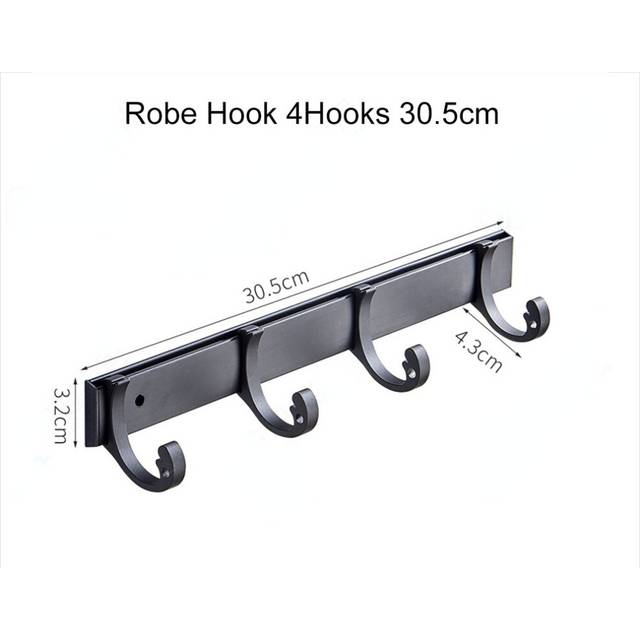 (a-4 Hooks) Towel Robe Hooks Black Aluminum Door Hanging Wall Mount Bath Coat Rack Hanger For Bathroom Kitchen Hardware