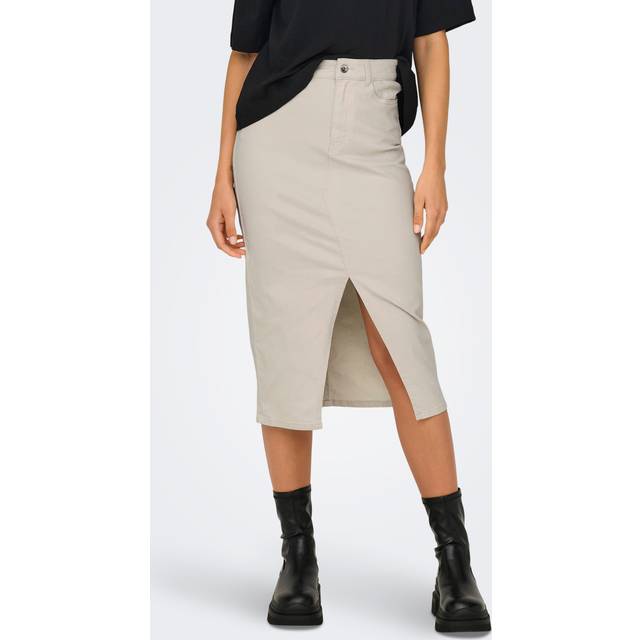 Only - Kjol onlLola HW Long Slit Skirt - Beige