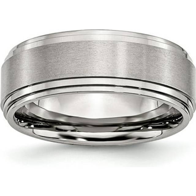 Stainless Steel Polished with Brushed Center 8 mm Ridged Edge Band - Size 10