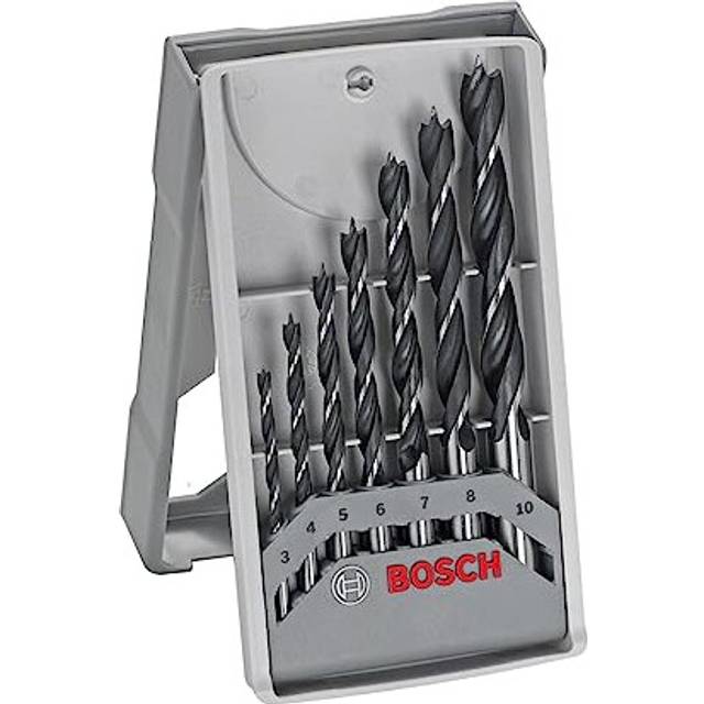 Bosch Professional 7pc. Brad Point Wood Drill Bit Set (for Soft- and Hardwood, Ã 3-10 mm, Accessories Drill Driver and Drill Stand)