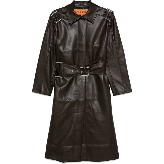 Stine Goya - belted faux-leather coat - women - Polyurethane/Recycled Polyester/Recycled Polyester - XXS - Brown