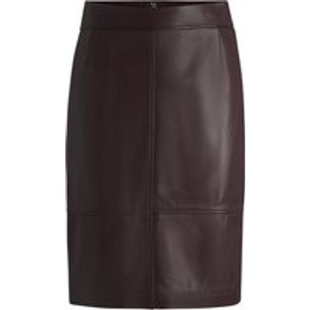 Leather pencil skirt with panelled details - Dark Red