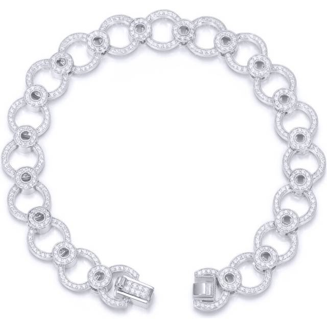 Jewelco London Rhodium Silver Round CZ Circle Eclipse Ring Links Chain Bracelet Â½oz - ABB206-7.5