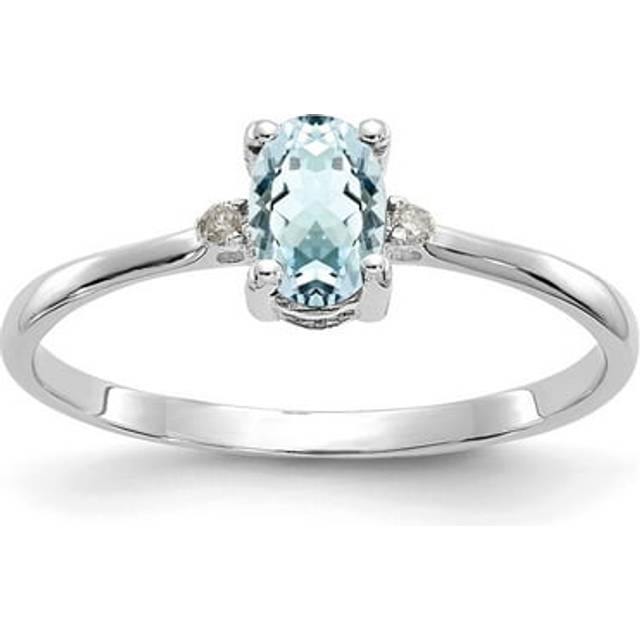 14K White Gold Diamond & Aquamarine Birthstone Ring - Size 6