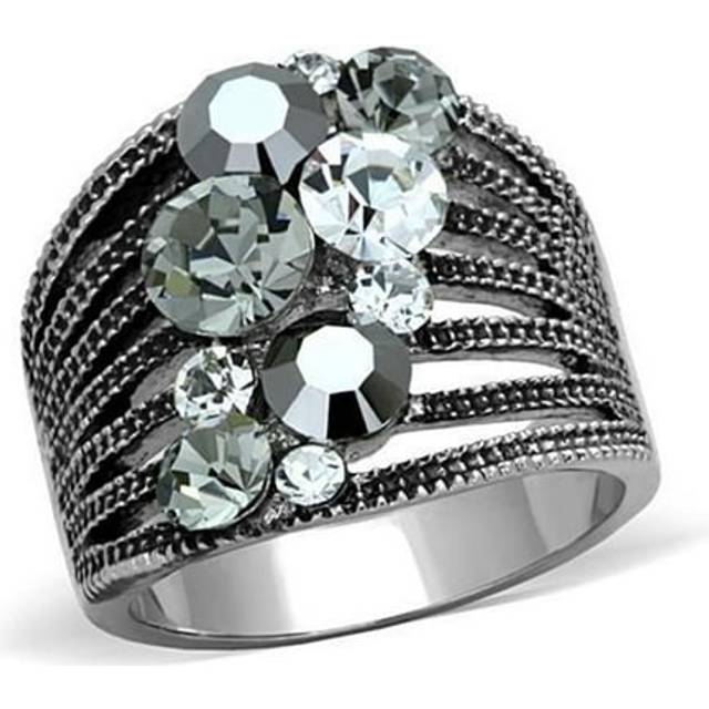 Women High Polished Stainless Steel Ring with Top Grade Crystal in Black Diamond - Size 7