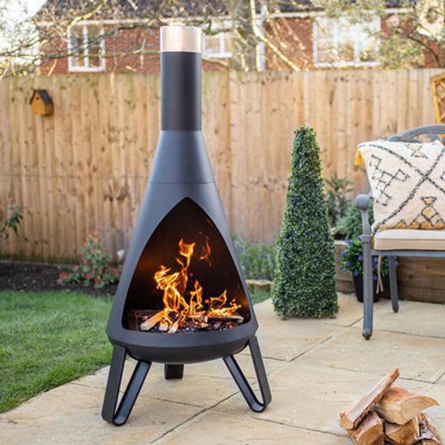 Black Rio Chimenea - Outdoor Garden Log Wood Burner Fire Pit Bowl - Small
