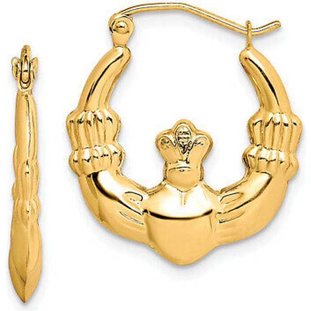 10K Yellow Gold Polished Claddagh Hoop Earrings