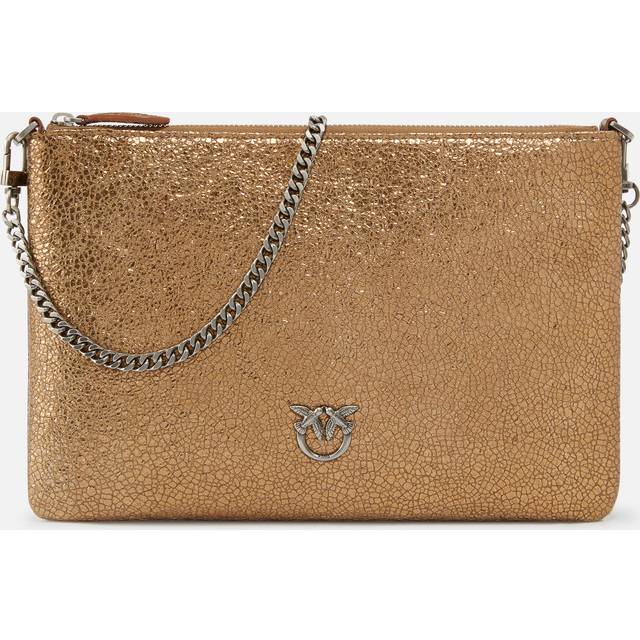 Pinko, Petit sac à main façon pochette en cuir lamé PINKO Galleria, Bronze-vieil argent, U