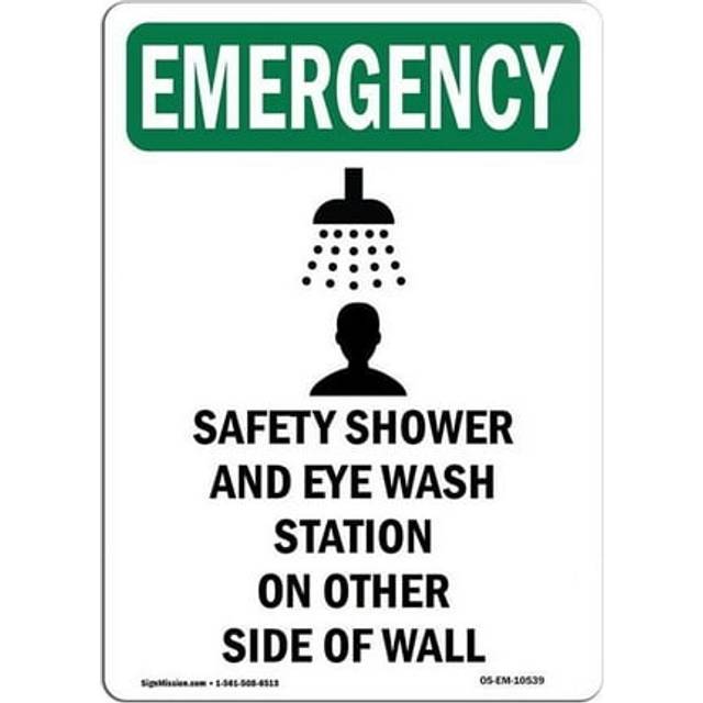 SignMission OS-EM-A-1218-V-10539 12 x 18 in. OSHA Emergency Sign - Safety Shower & Eye Wash with Symbol