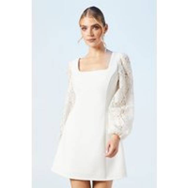Long Sleeve Lace Sequin Bridal Mini Dress - Ivory - 18