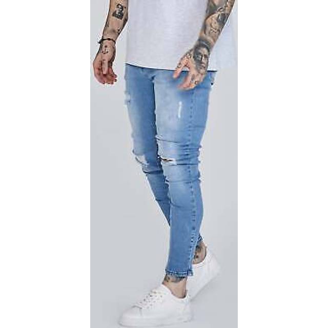 Siksilk men's distressed skinny jeans washed light blue