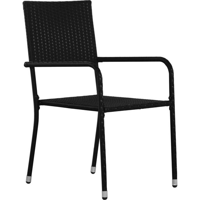 vidaXL Garden Dining Chairs 2 pcs Stackable Black Poly Rattan