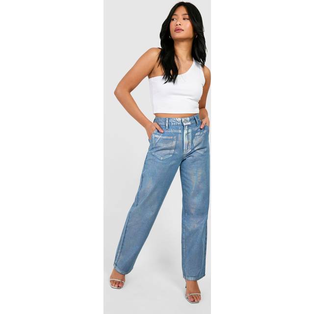 Womens Petite Iridescent Metallic Coated Straight Leg Jeans - Multi - 10, Multi