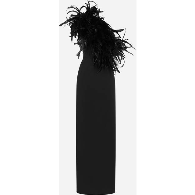 Dolce & Gabbana Long One-shoulder Stretch Cady Dress With Feathered Neckline - Woman Dresses Black Viscose 42