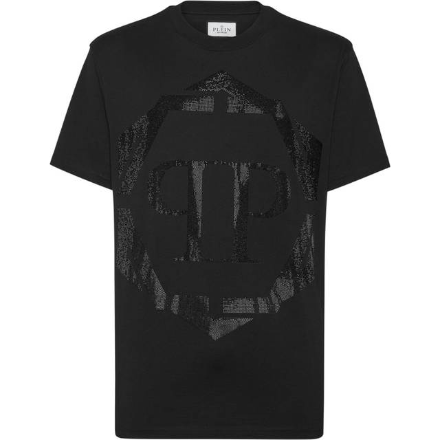 Philipp Plein - rhinestone-logo cotton t-shirt - men - Cotton/Glass Fiber - XXXXL - Black