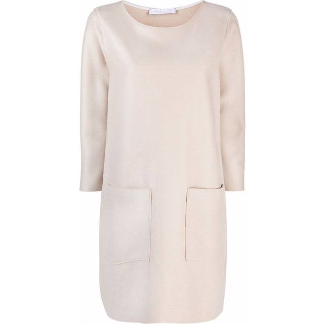 Harris Wharf London - round neck long-sleeved dress - women - Virgin Wool - 42 - Neutrals