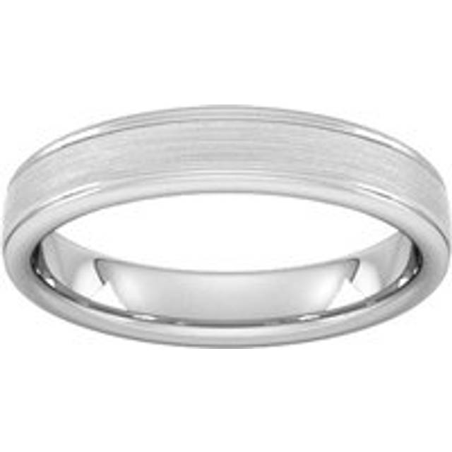 4mm D Shape Standard Matt Centre With Grooves Wedding Ring In 18 Carat White Gold - Ring Size O