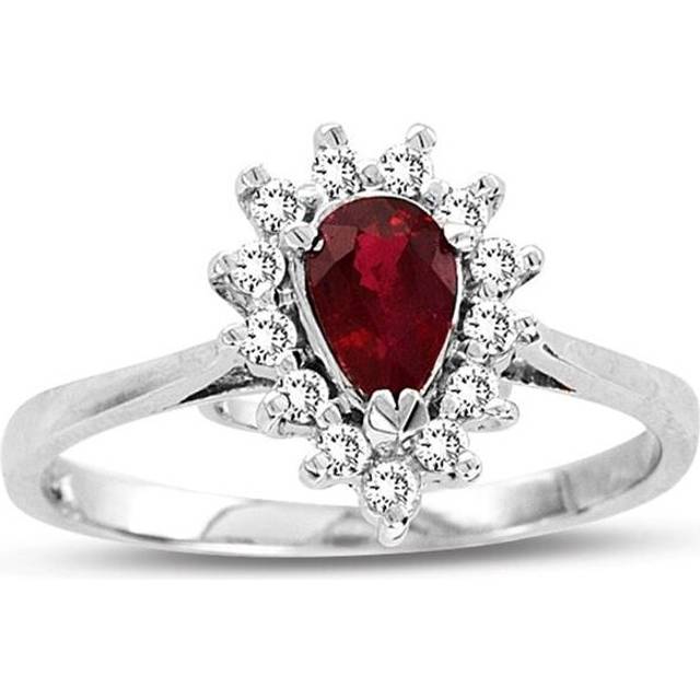 0.65 CTTW Pear Shaped Natural Heated Ruby & Diamond Ring, 14K Gold - Size 9