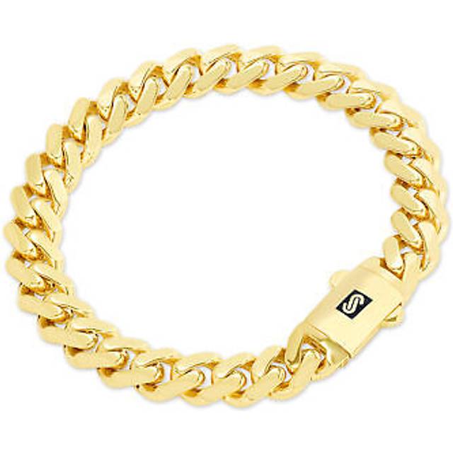 10k yellow gold miami cuban 9mm monaco chain bracelet mens womens 6" 7" 8" 9"