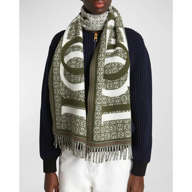 Loewe Wool And Cashmere Love Scarf - Green (Size 30cm x 180cm)