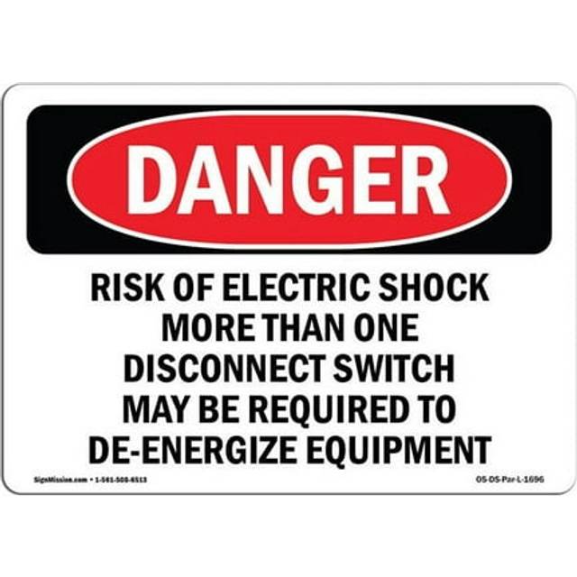 SignMission OS-DS-D-57-L-1696 OSHA Danger Sign - Risk Of Electric Shock More Than One