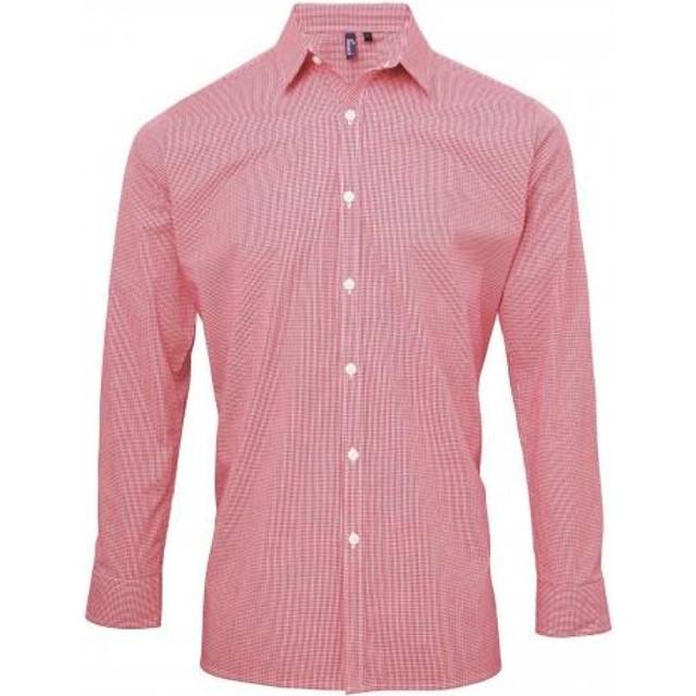 Premier Unisex Mens Gingham Long-Sleeved Shirt (Red/White) Cotton - Size 3XL