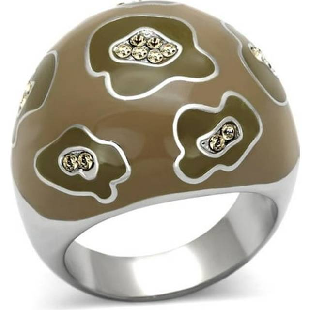 High Polished No Plating Stainless Steel Ring with Top Grade Crystal, Citrine Yellow - Size 10