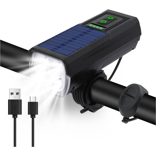 Chronus Solar Powered Bike Light, Bright USB-C Rechargeable LED Bike Headlight,High Capacity Battery Bike Light, Anti-Glare Waterproof Bike Light,