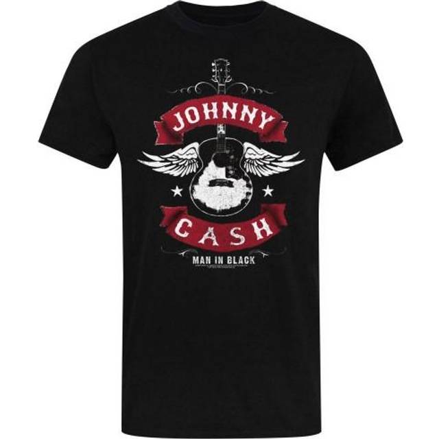 Johnny Cash Unisex vuxen man i svart bevingad gitarr T-shirt L svart