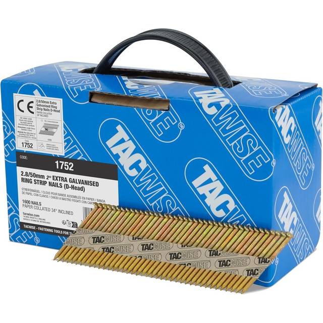 1752 Extra Galvanised Framing Nails 2.8/50 mm, D Head, Ring Shank, 34 Inclined, Paper Collated, Pack of 1600
